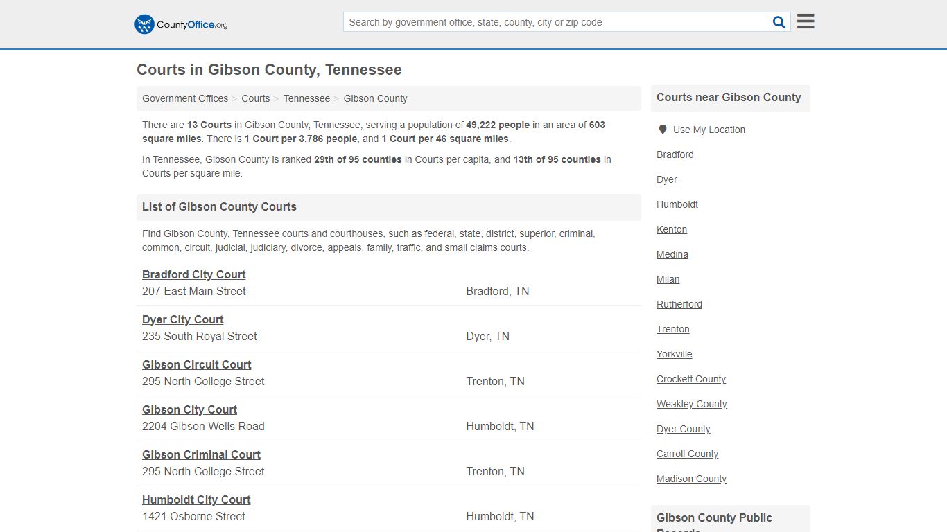 Courts - Gibson County, TN (Court Records & Calendars)